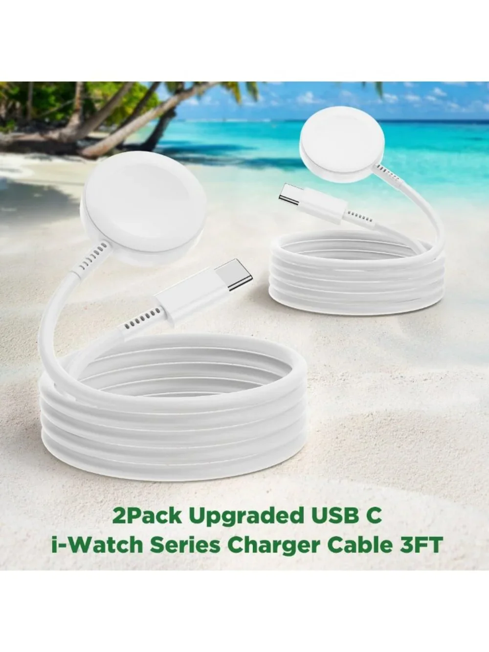 Fast 5W Magnetic Wireless Charger Cable for Apple Watch - 2 Pack, 3FT USB C Cord